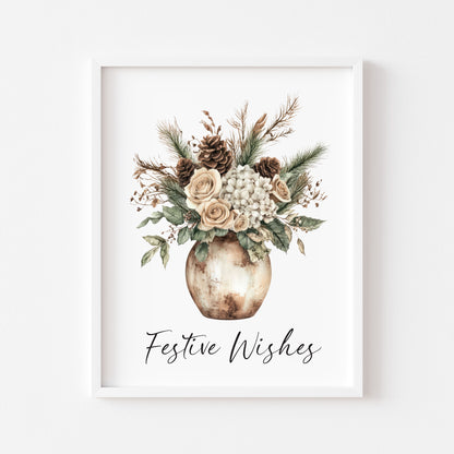 Festive wishes floral winter bouquet Pine Cone Christmas Decor (Unframed)