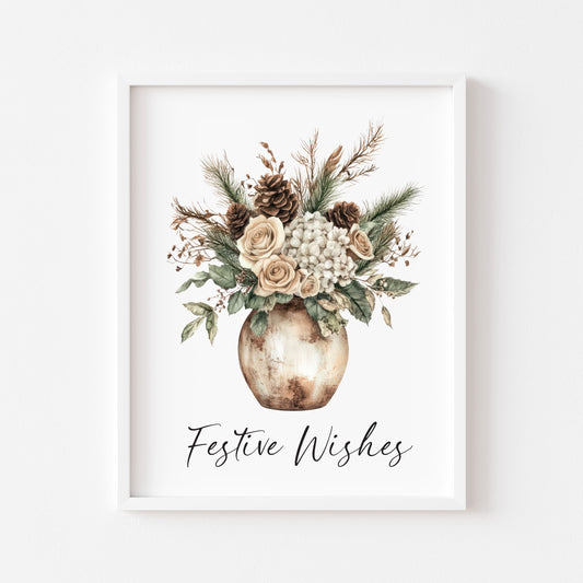 Festive wishes floral winter bouquet Pine Cone Christmas Decor (Unframed)