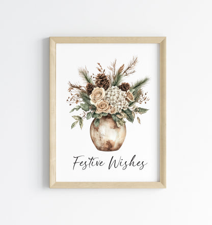 Festive wishes floral winter bouquet Pine Cone Christmas Decor (Unframed)