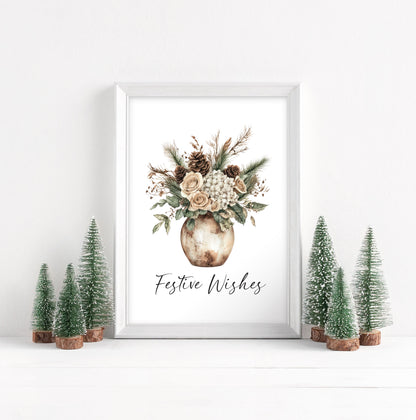 Festive wishes floral winter bouquet Pine Cone Christmas Decor (Unframed)