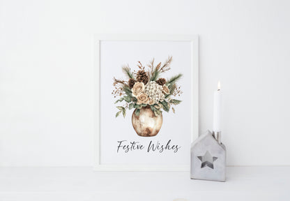 Festive wishes floral winter bouquet Pine Cone Christmas Decor (Unframed)