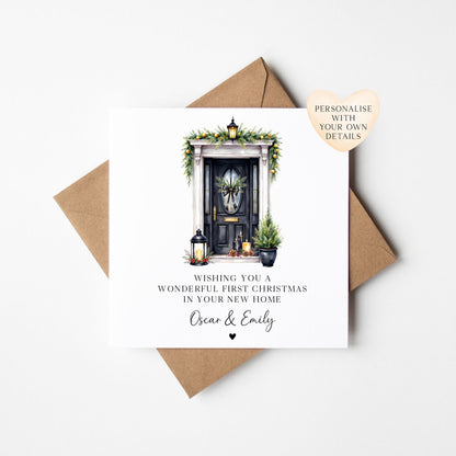 Christmas Card, Merry Xmas in your new home, personalised seasonal front door card with envelope