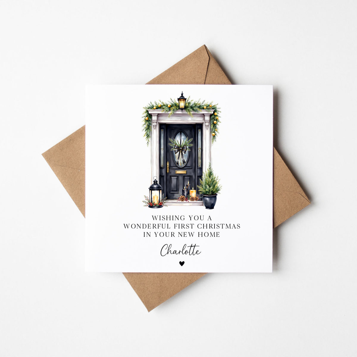 Christmas Card, Merry Xmas in your new home, personalised seasonal front door card with envelope