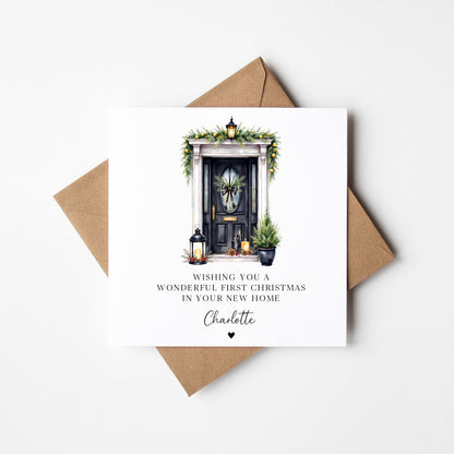 Christmas Card, Merry Xmas in your new home, personalised seasonal front door card with envelope