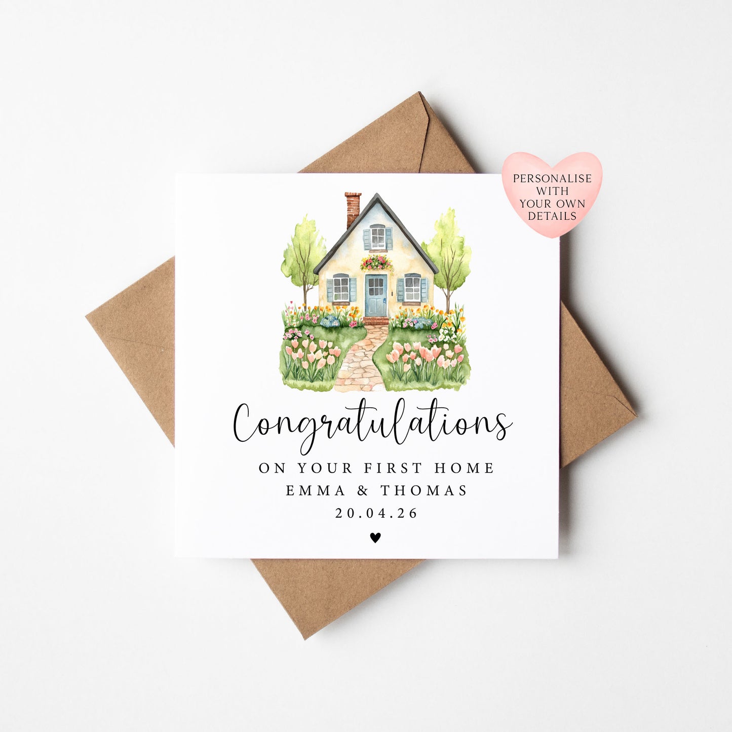 New First home card, congratulations on your first home floral cottage personalised card with envelope