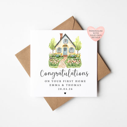 New First home card, congratulations on your first home floral cottage personalised card with envelope