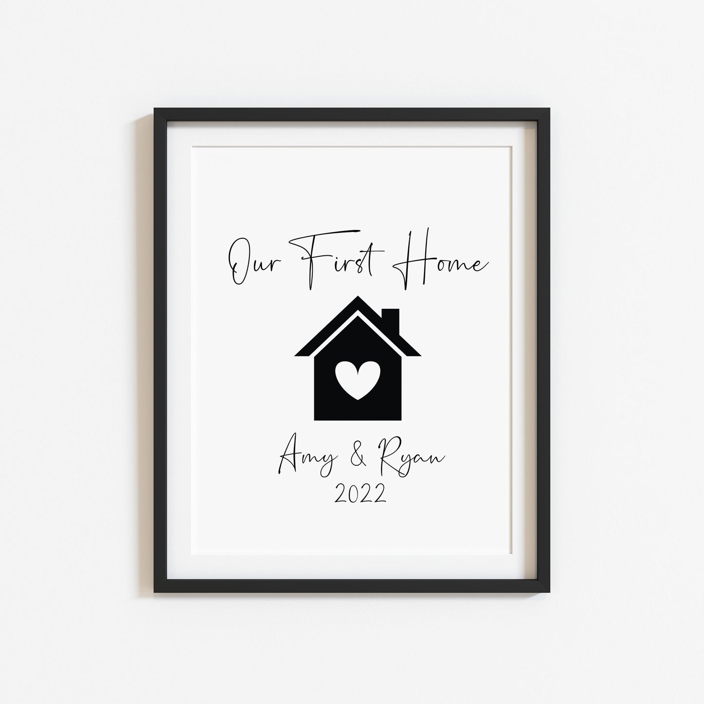 Our First / New home, house heart print, personalised with names and or dates couples wall art new home gift unframed poster print