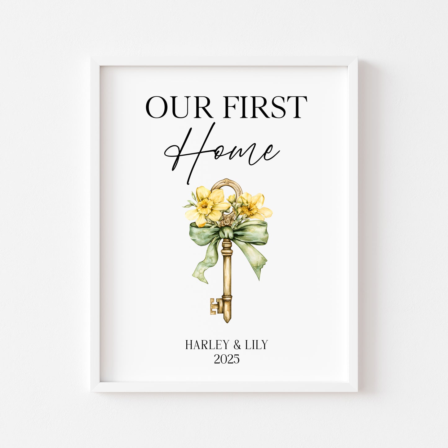 Personalised First / New Home Print Floral key New House Gift, Wall Art (unframed)