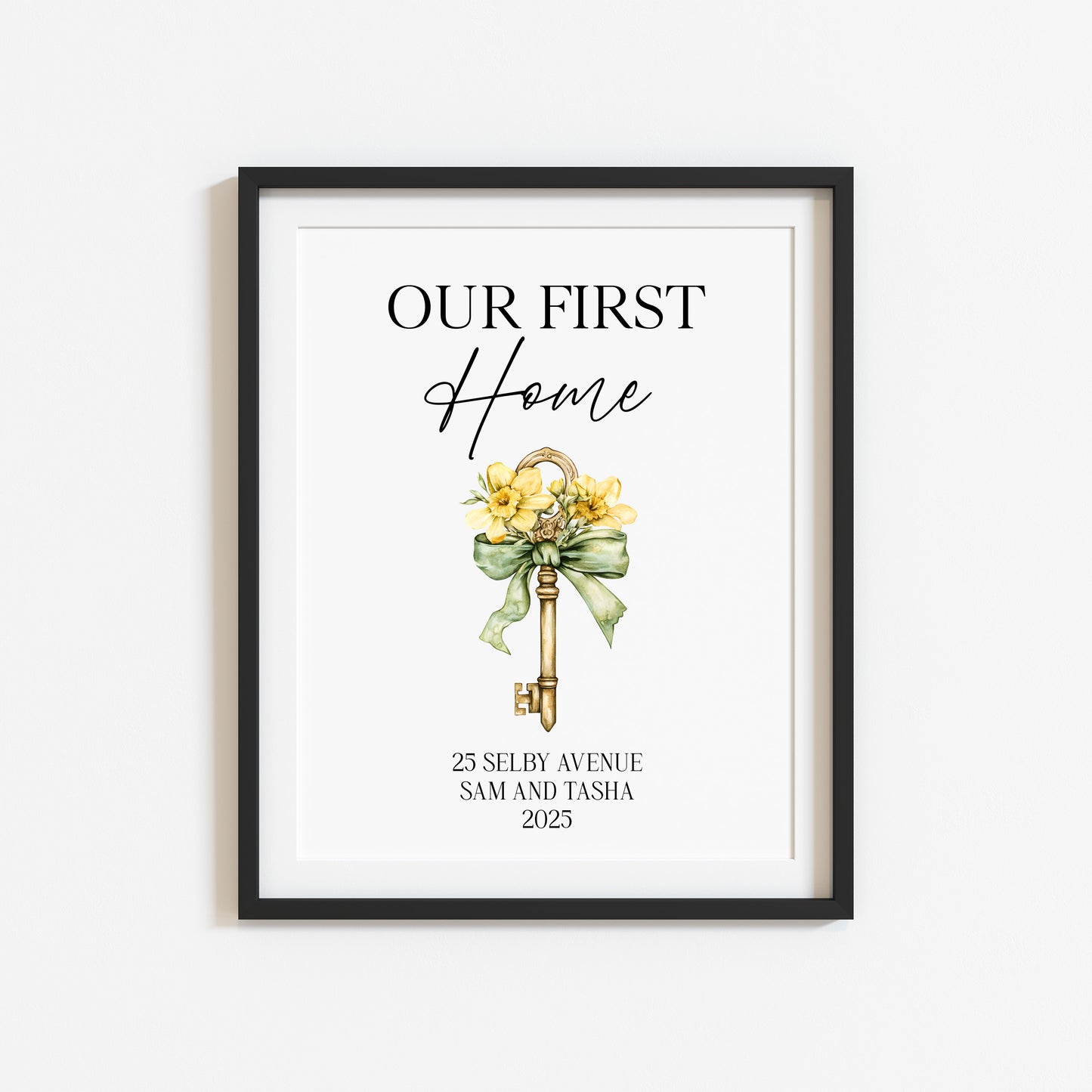 Personalised First / New Home Print Floral key New House Gift, Wall Art (unframed)