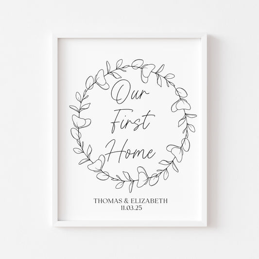 Personalised Our first home couples family new home wreath unframed wall art poster print