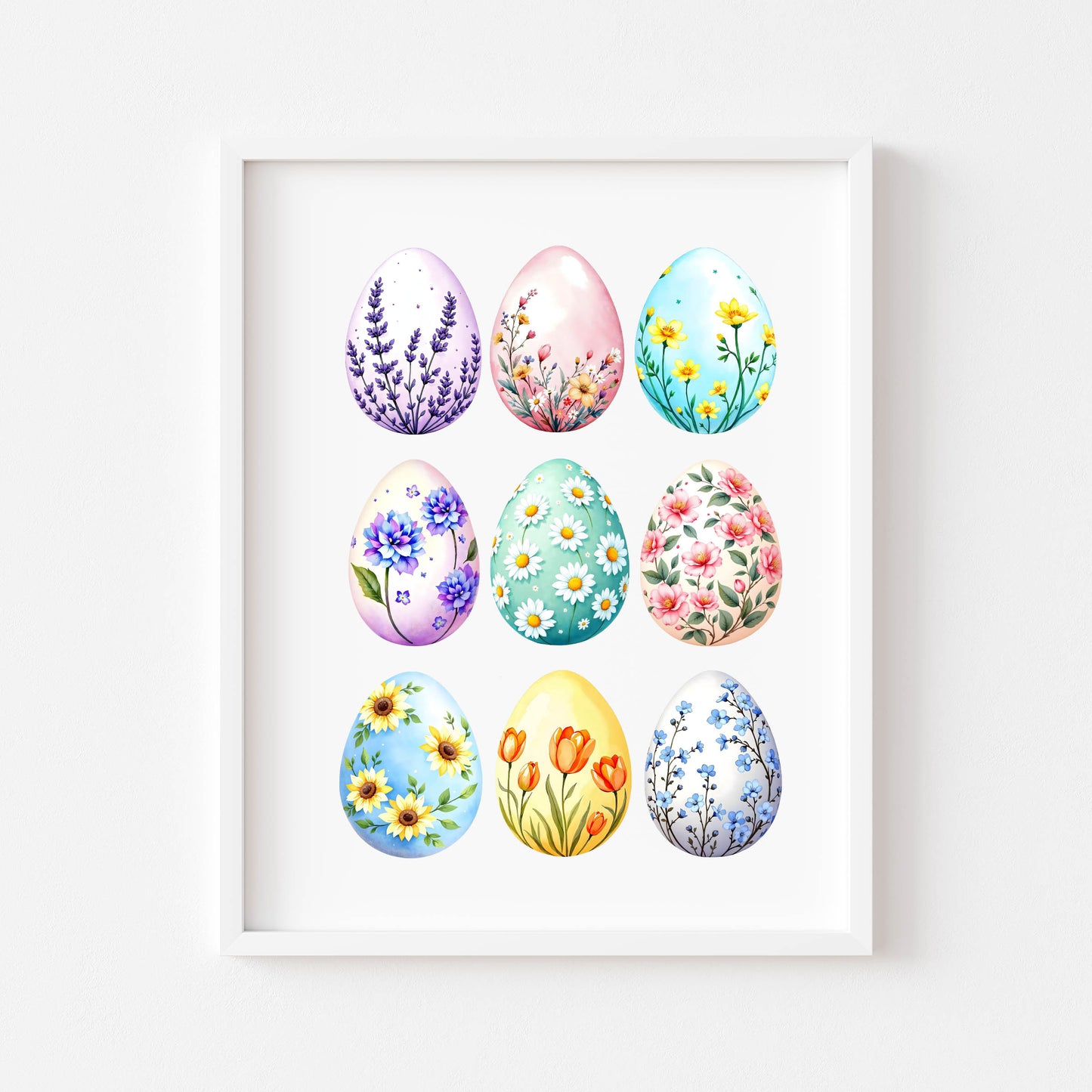Bright patterned floral Easter Eggs Print Spring Home Decor Art (unframed)