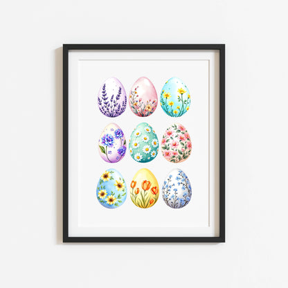 Bright patterned floral Easter Eggs Print Spring Home Decor Art (unframed)