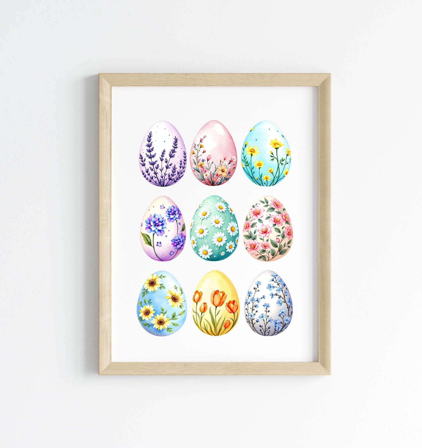 Bright patterned floral Easter Eggs Print Spring Home Decor Art (unframed)