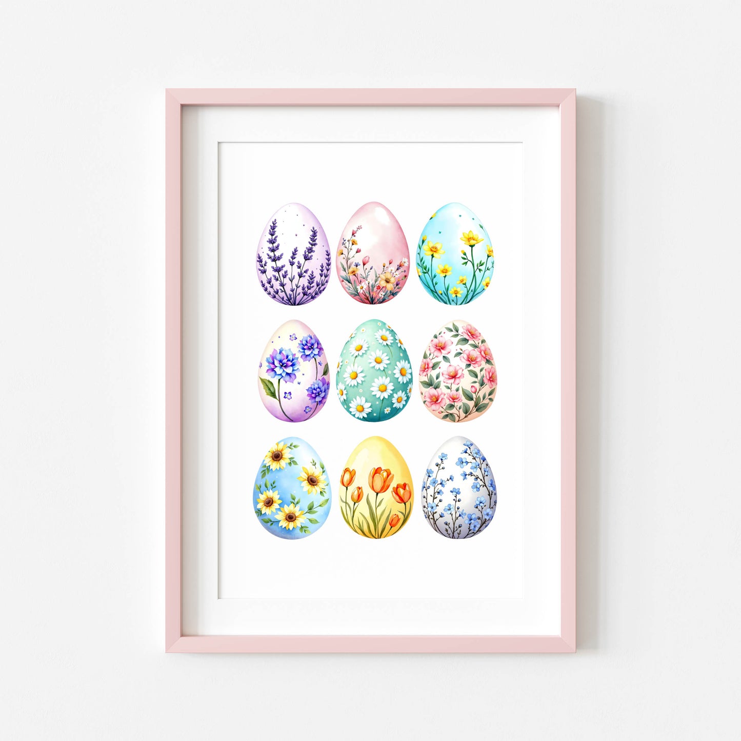 Bright patterned floral Easter Eggs Print Spring Home Decor Art (unframed)