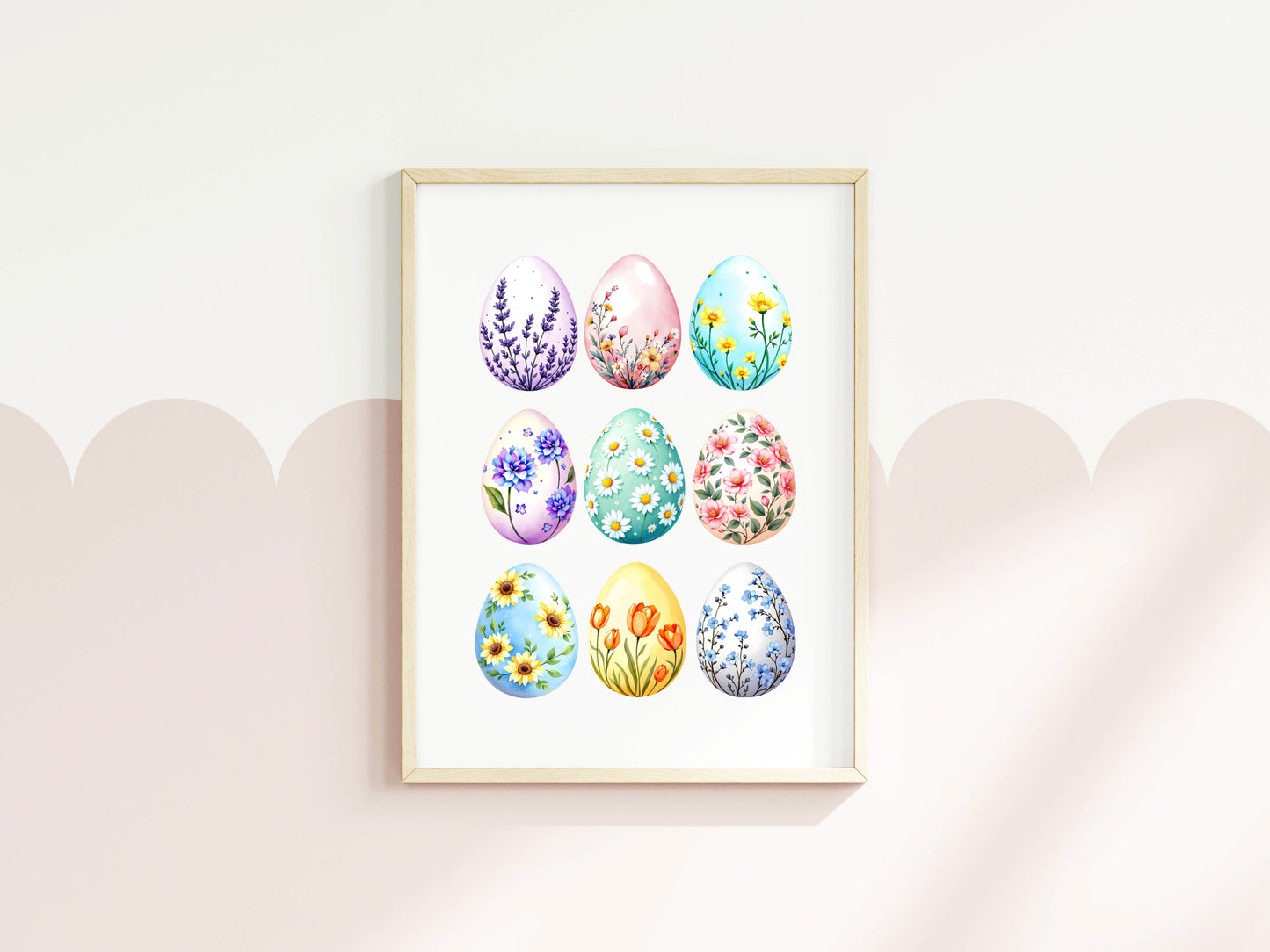 Bright patterned floral Easter Eggs Print Spring Home Decor Art (unframed)