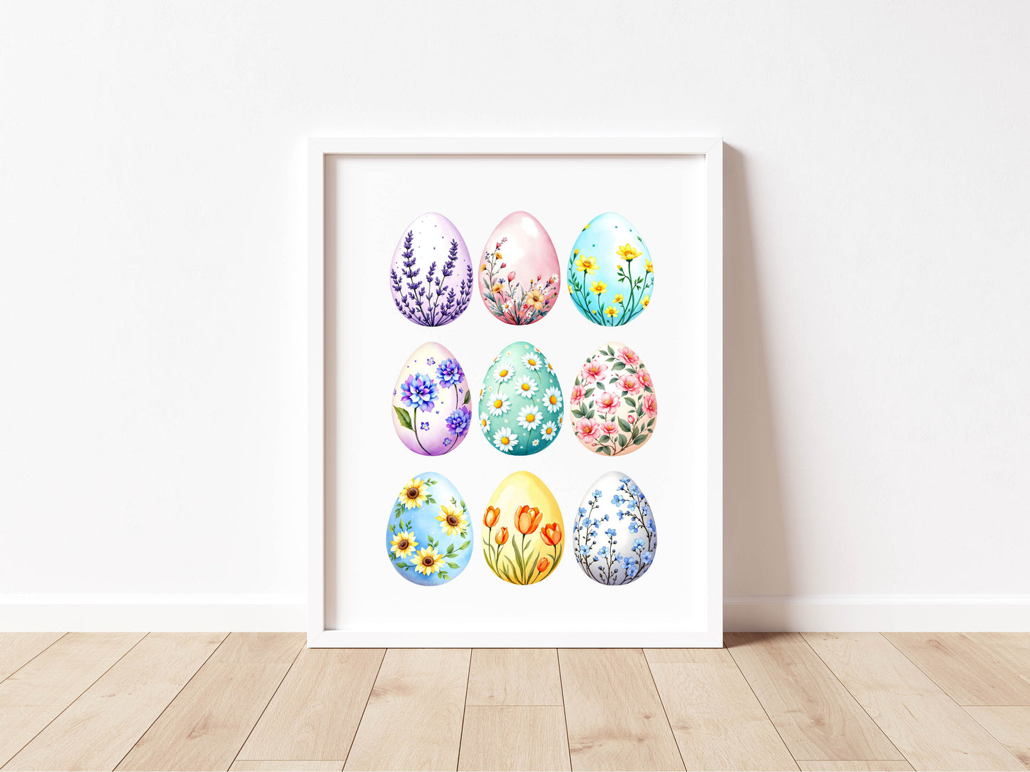 Bright patterned floral Easter Eggs Print Spring Home Decor Art (unframed)