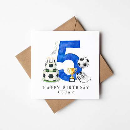 5th Birthday Card personalised football footy themed boys bday card number 5 with Envelope