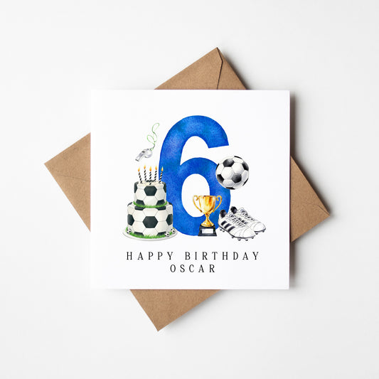 6th Birthday Card personalised football footy themed boys bday card number 6 with Envelope