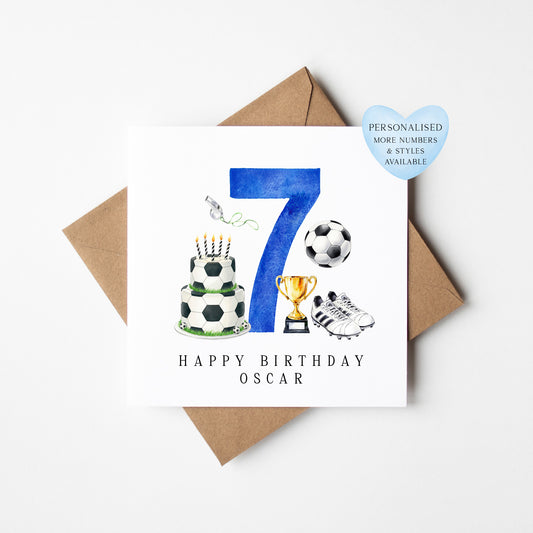 7th Birthday Card personalised football footy themed boys bday card number 7 with Envelope
