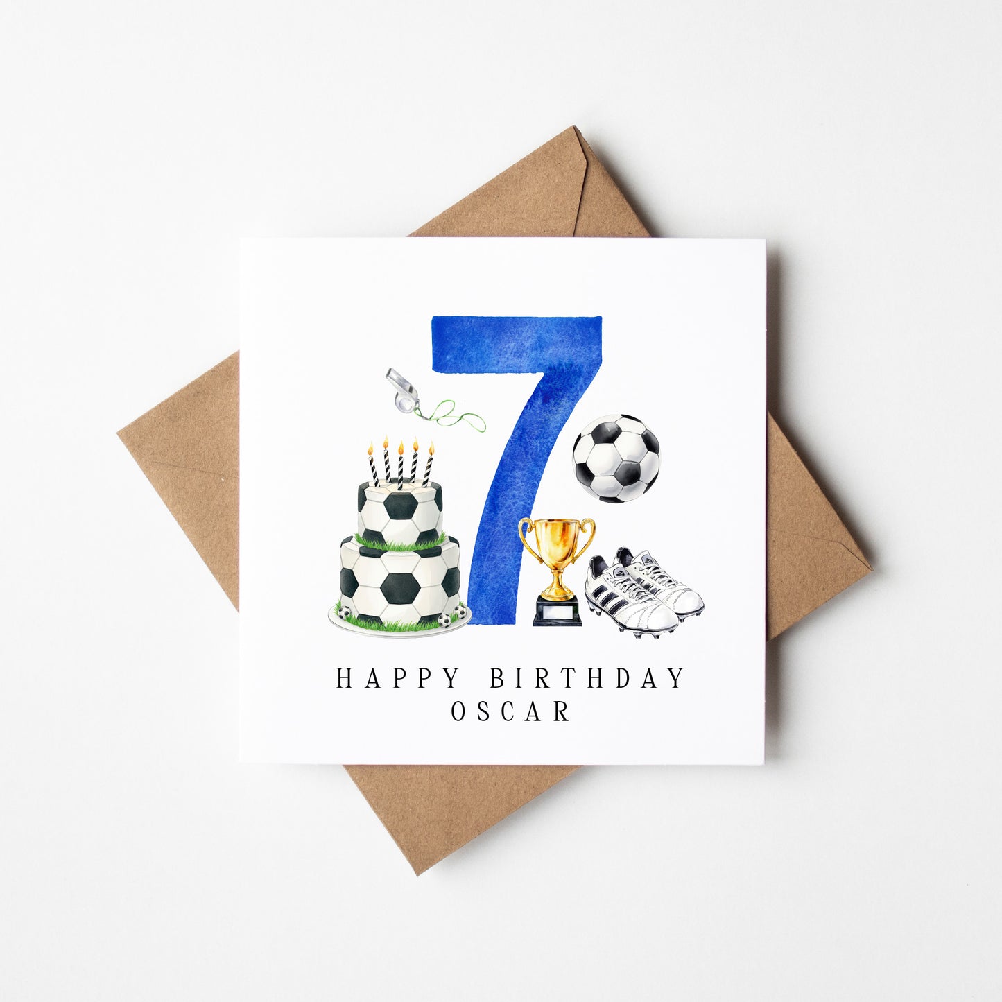 7th Birthday Card personalised football footy themed boys bday card number 7 with Envelope