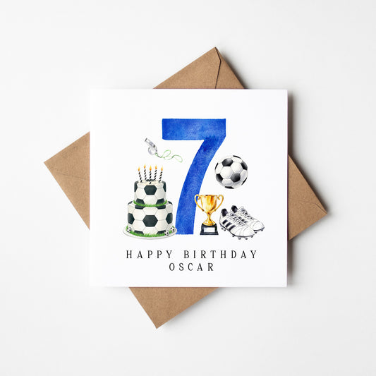 7th Birthday Card personalised football footy themed boys bday card number 7 with Envelope