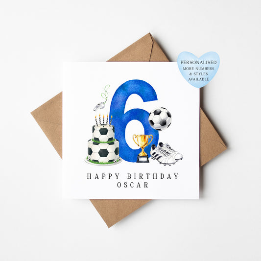 6th Birthday Card personalised football footy themed boys bday card number 6 with Envelope