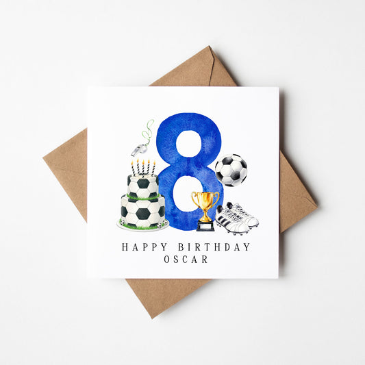 8th Birthday Card personalised football footy themed boys bday card number 8 with Envelope