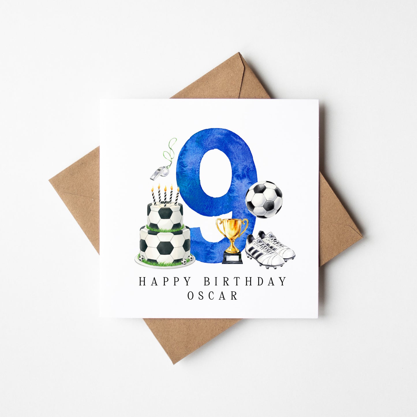 9th Birthday Card personalised football footy themed boys bday card number 9 with Envelope