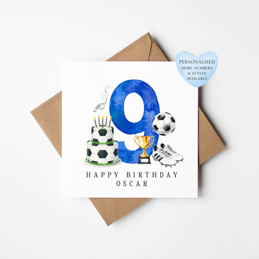 9th Birthday Card personalised football footy themed boys bday card number 9 with Envelope