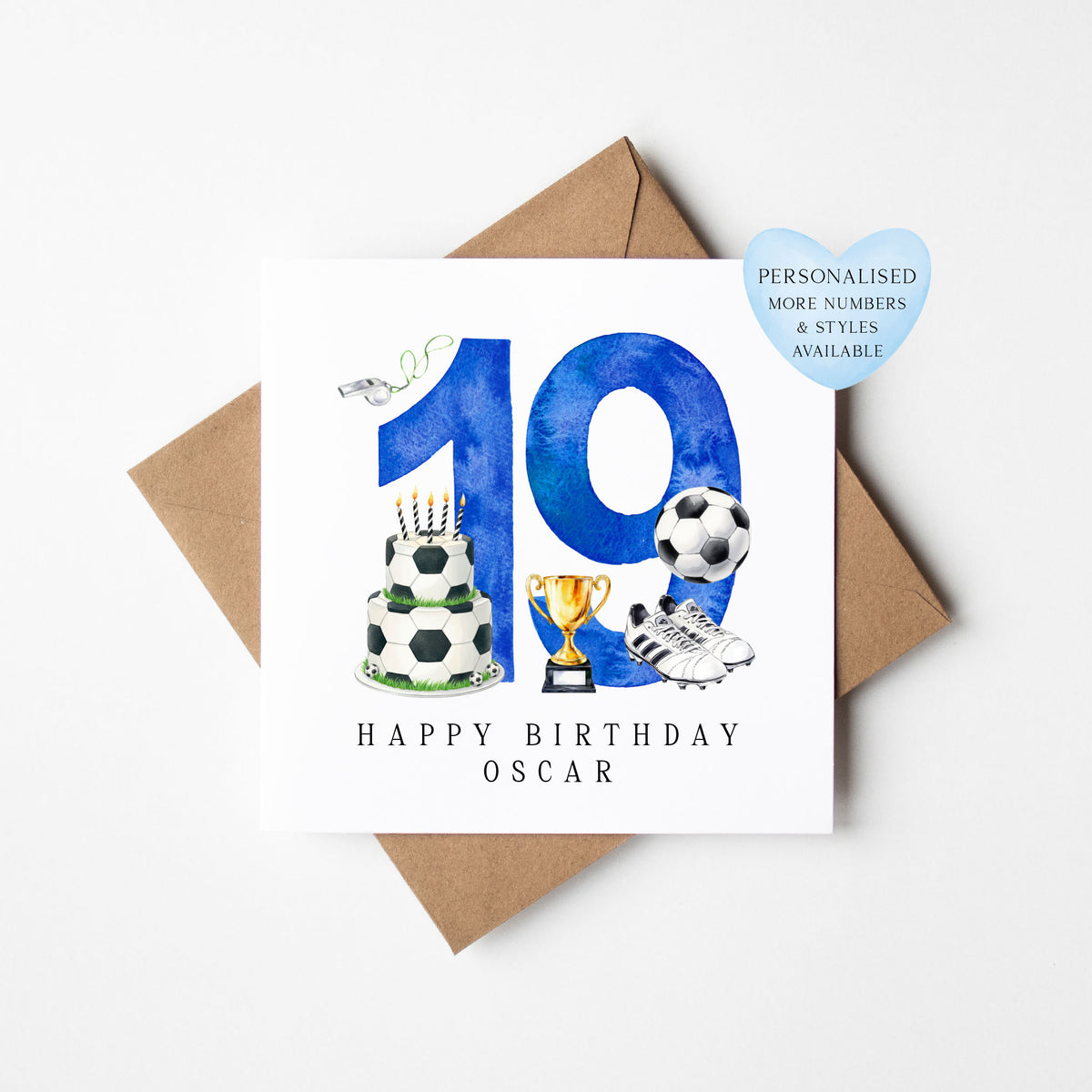 19th Birthday Card personalised football footy themed bday card number 19