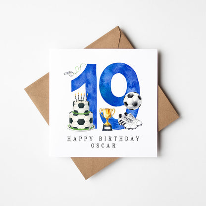 19th Birthday Card personalised football footy themed bday card number 19
