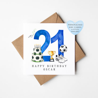21st Birthday Card personalised football footy themed bday card number 21