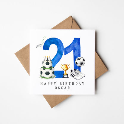21st Birthday Card personalised football footy themed bday card number 21