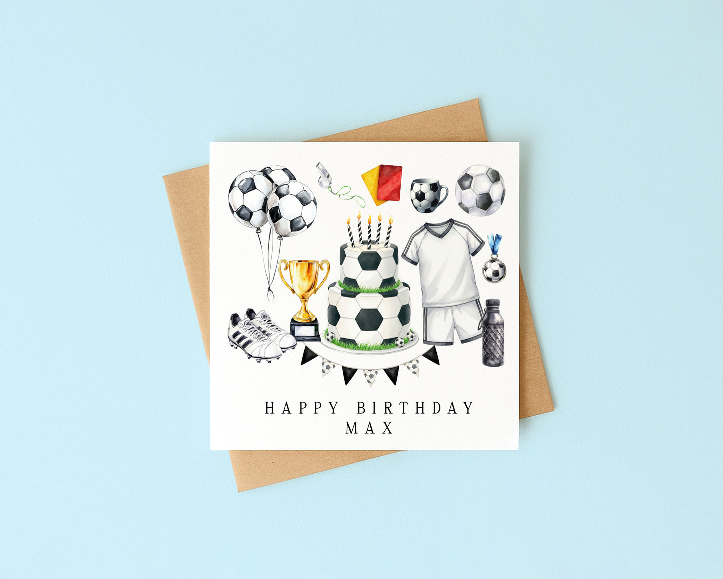 Personalised Football Birthday Card footy themed boys bday card with Envelope