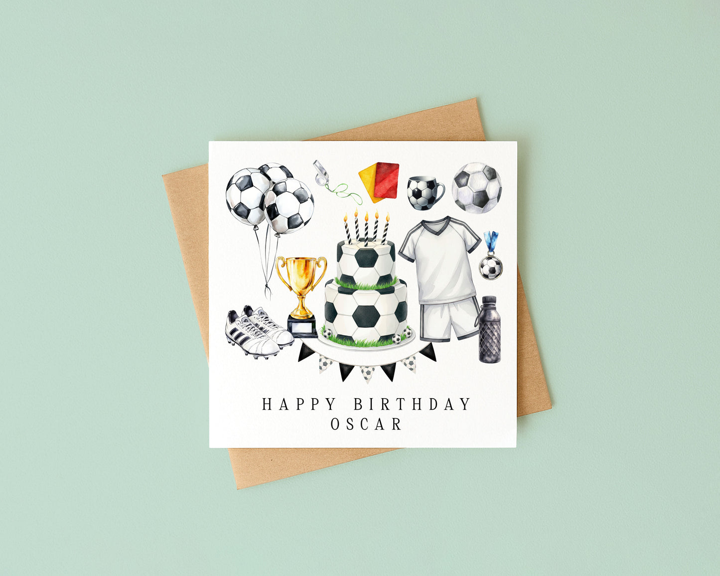 Personalised Football Birthday Card footy themed boys bday card with Envelope