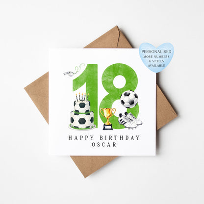 18th Birthday Card personalised football footy themed GREEN bday card number 19 with Envelope
