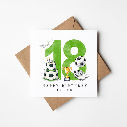18th Birthday Card personalised football footy themed GREEN bday card number 19 with Envelope
