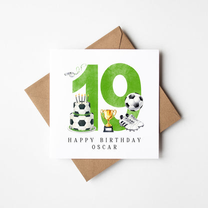 19th Birthday Card personalised football footy themed GREEN bday card number 19 with Envelope