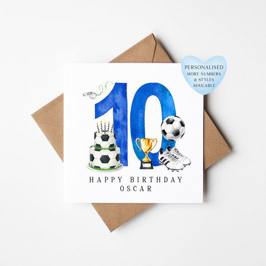 10th Birthday Card personalised football footy themed boys bday card number 10 with Envelope