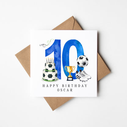 10th Birthday Card personalised football footy themed boys bday card number 10 with Envelope
