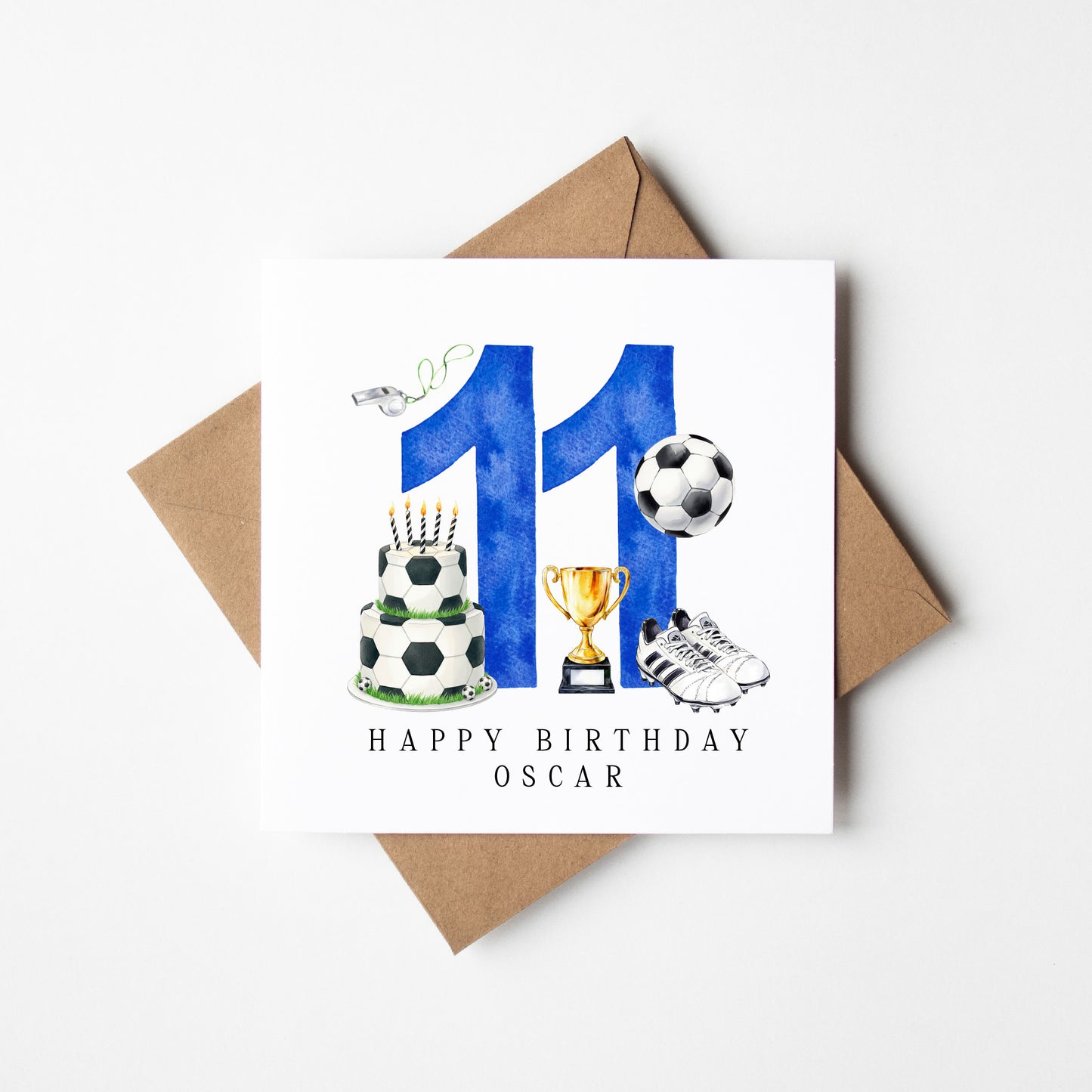 11th Birthday Card personalised football footy themed boys bday card number 11 with Envelope