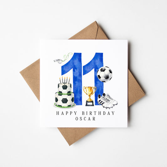11th Birthday Card personalised football footy themed boys bday card number 11 with Envelope