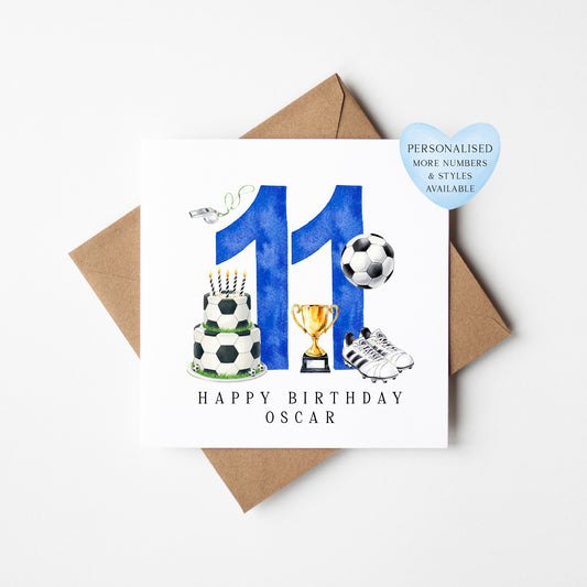 11th Birthday Card personalised football footy themed boys bday card number 11 with Envelope
