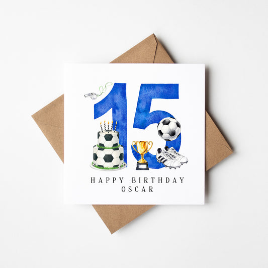 15th Birthday Card personalised football footy themed boys bday card number 15 with Envelope