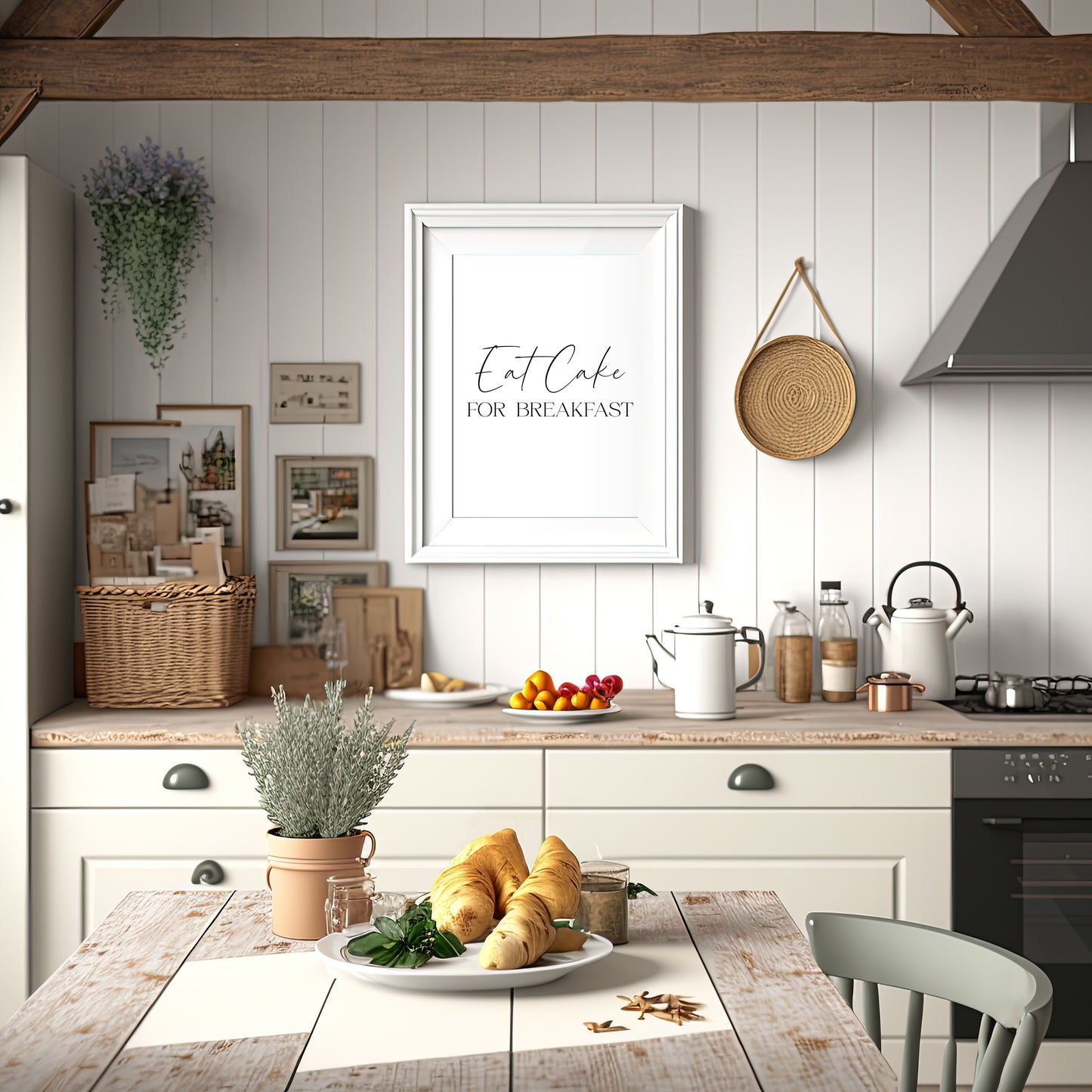 Eat cake for breakfast funny stylish typography kitchen pantry home unframed wall art poster print