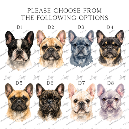 Personalised French Bulldog  Print Custom Frenchie Name Pet portrait - 8 colours, unframed wall art