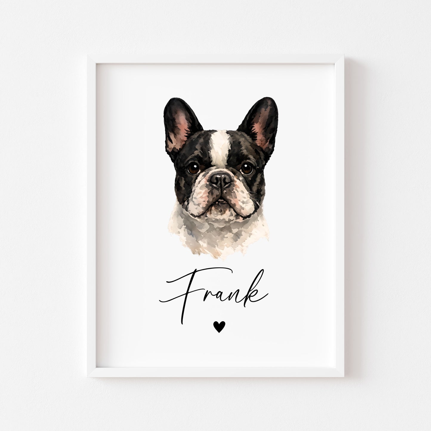 Personalised French Bulldog  Print Custom Frenchie Name Pet portrait - 8 colours, unframed wall art