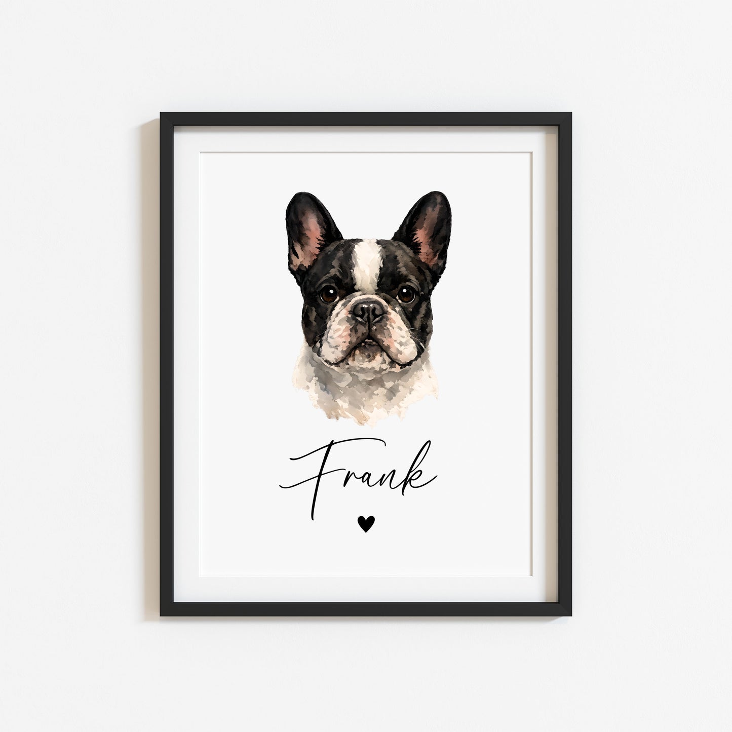 Personalised French Bulldog  Print Custom Frenchie Name Pet portrait - 8 colours, unframed wall art