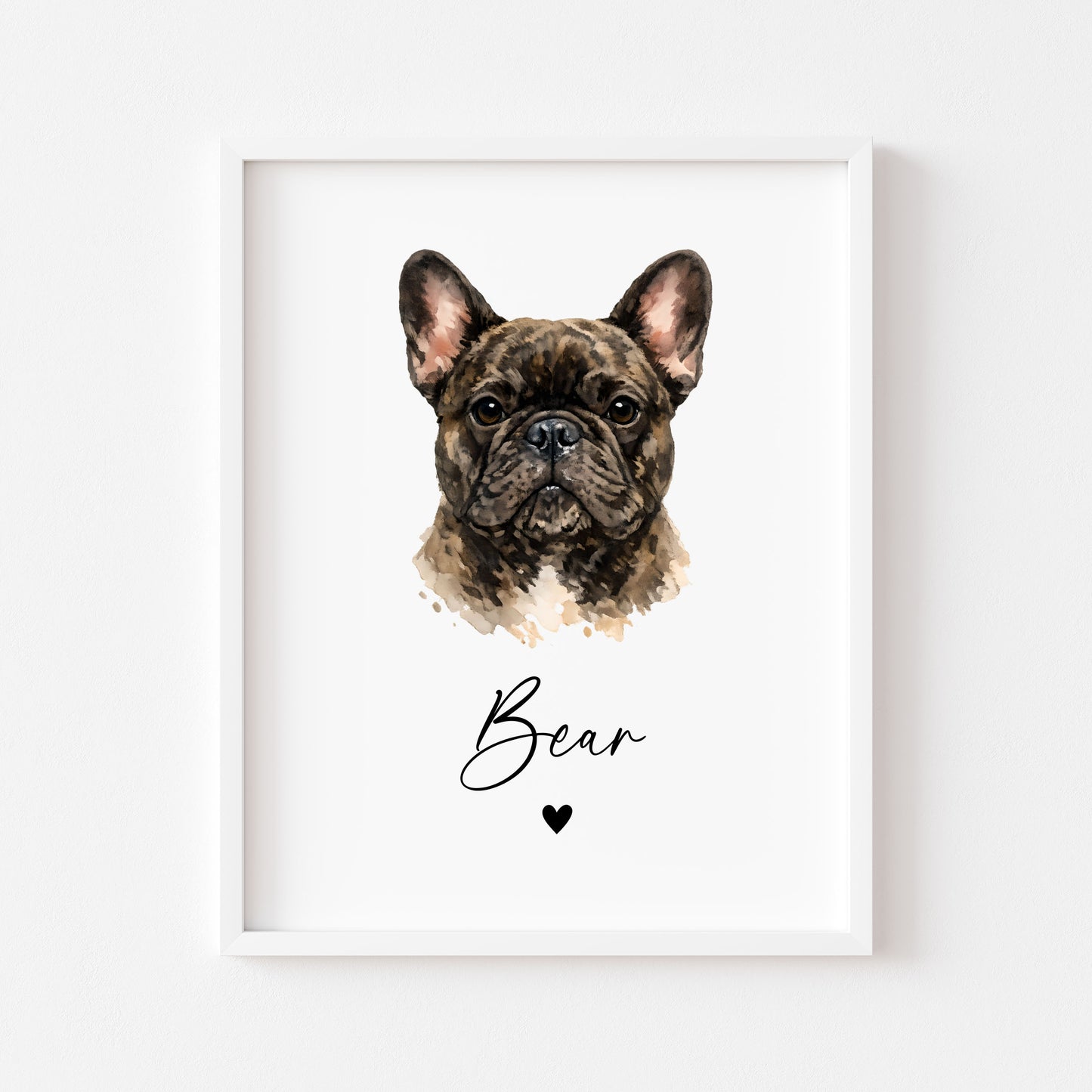 Personalised French Bulldog  Print Custom Frenchie Name Pet portrait - 8 colours, unframed wall art