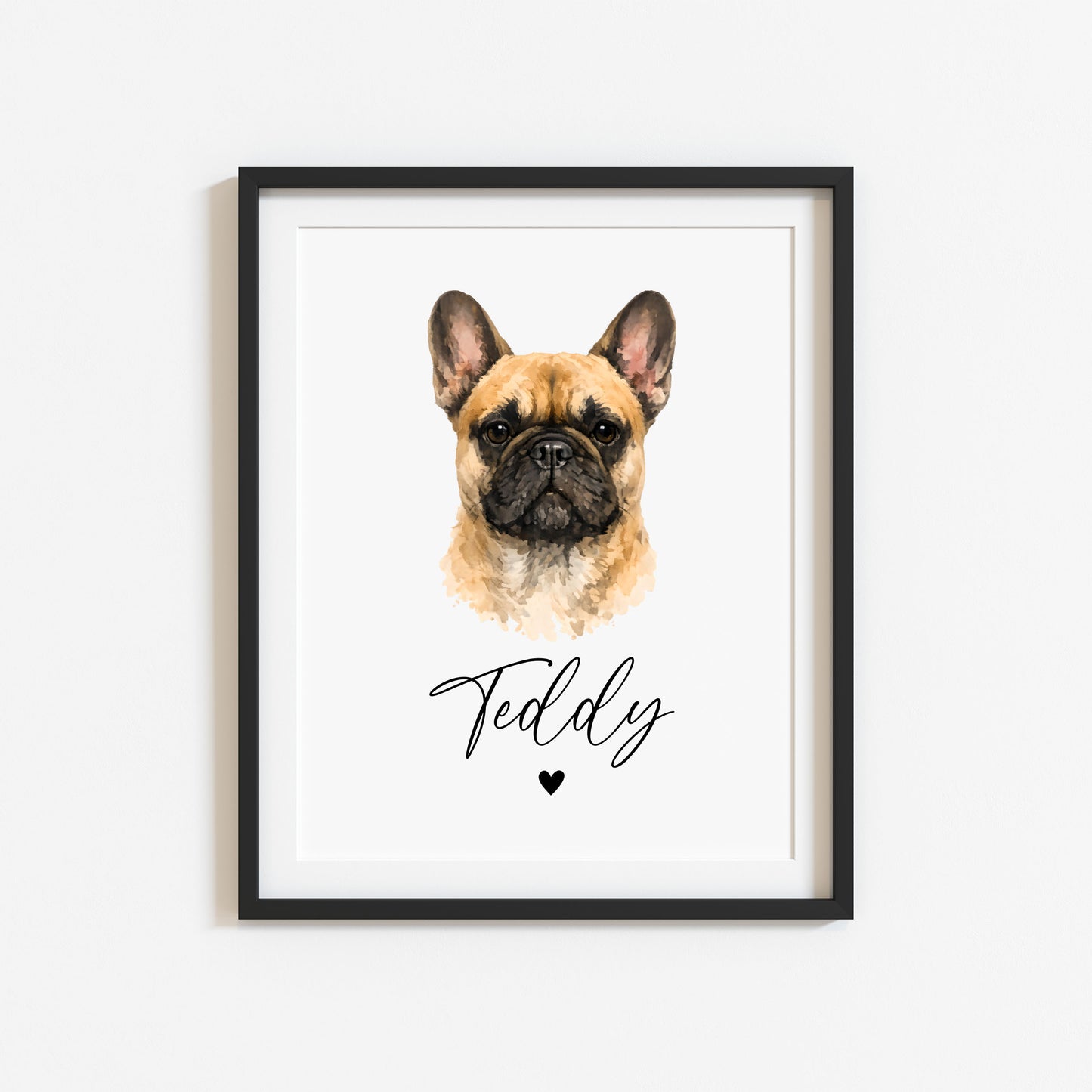 Personalised French Bulldog  Print Custom Frenchie Name Pet portrait - 8 colours, unframed wall art